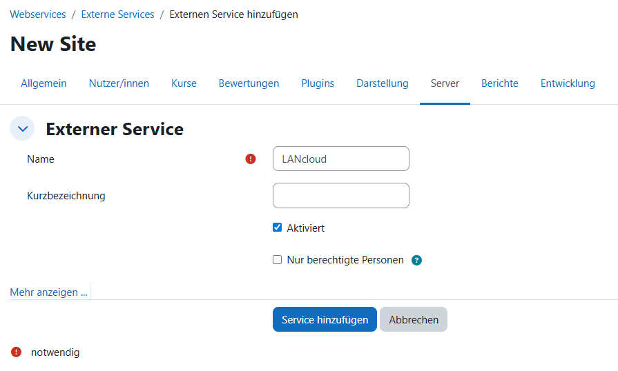 Externen Service erstellen